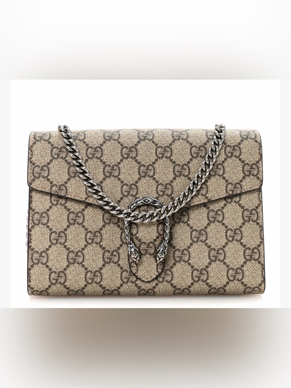 Gucci Dionysus Beige GG Monogram Canvas Chain Wallet with red interior
